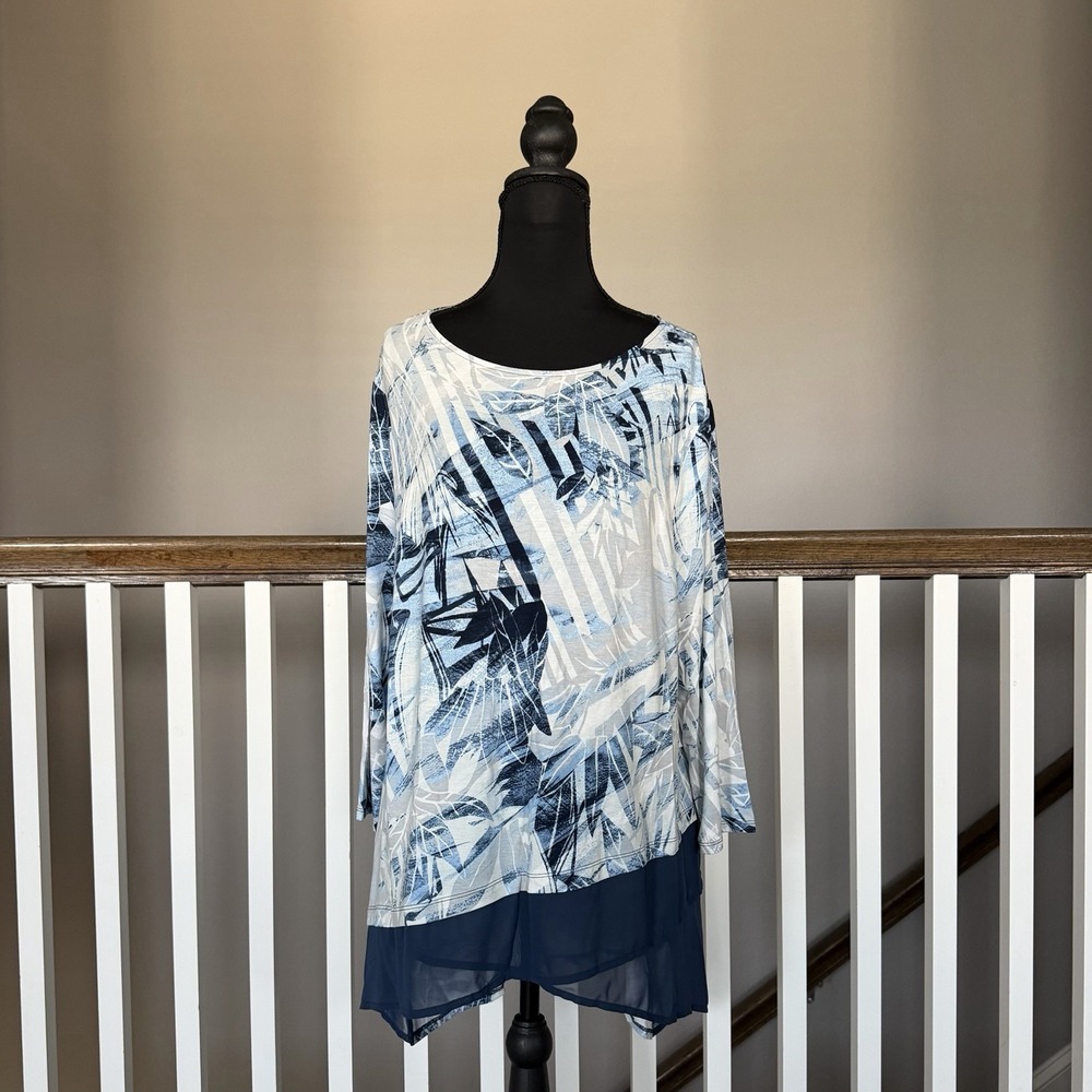 Chicos Easywear NWT Asymmetrical Hem Tunic Top 3 US‎ XL Travel Resort Tropical